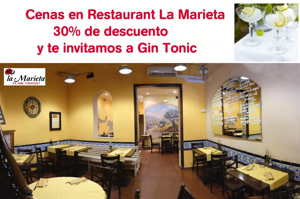 Cenas gin tonic Restaurant La Marieta Mollet 30% descuentto